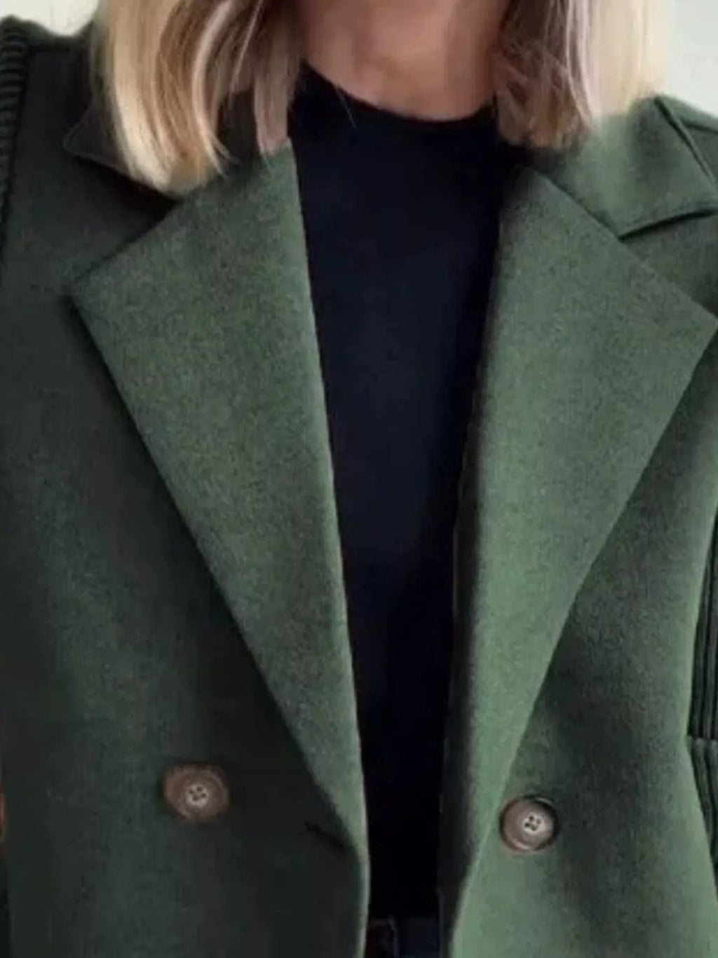Full Size Knitted Sleeve Wool Blend Double-Breasted Blazer Plus Size