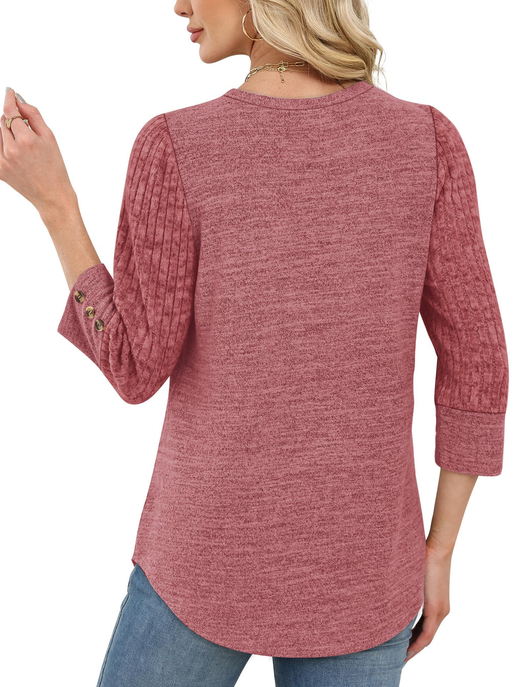 Women's Long Sleeve Shirts - Lightweight 3/4 Sleeve Sweaters with Buttons