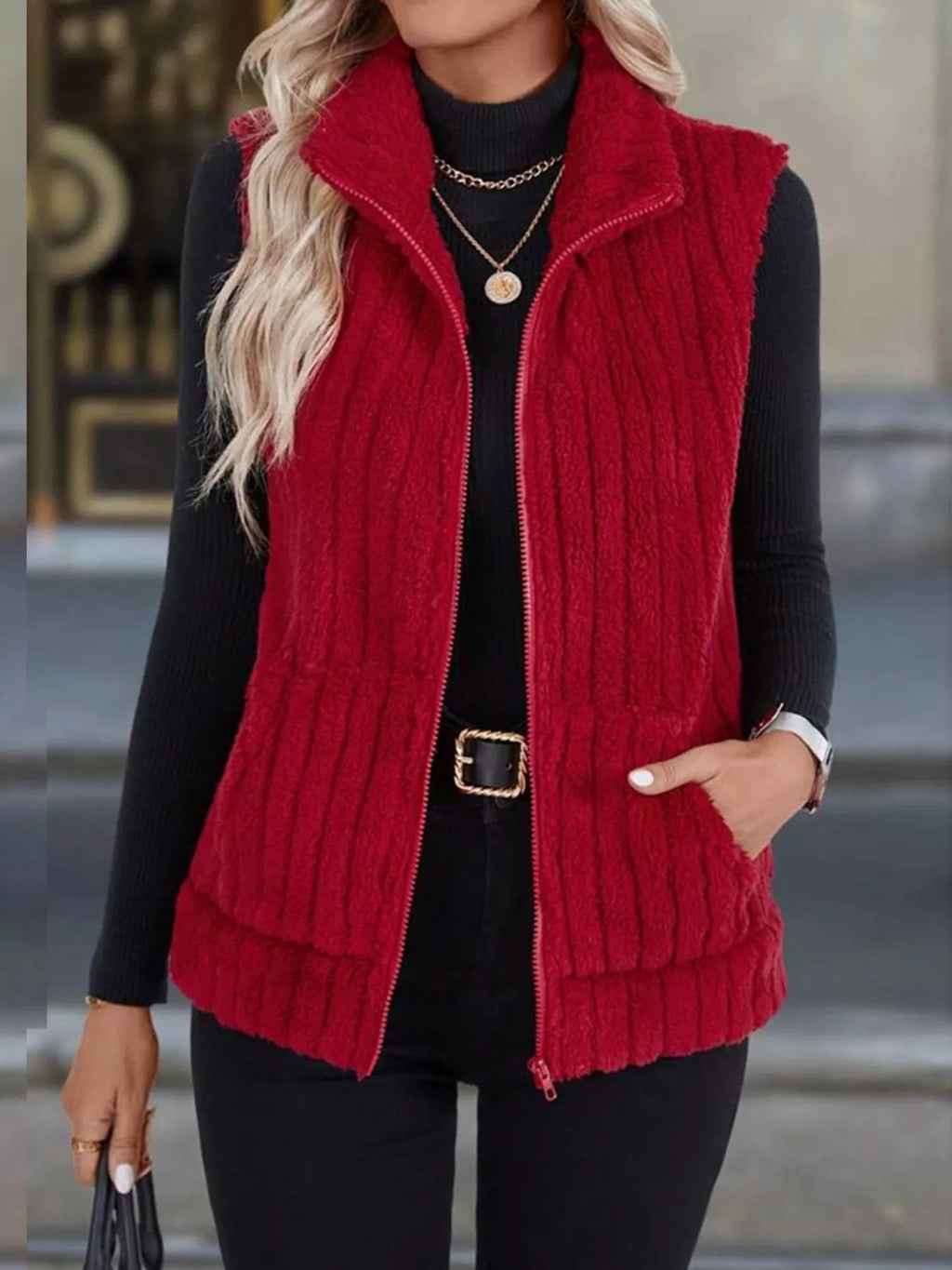 Full Size Fleece Zip-Up Vest Coat Plus Size