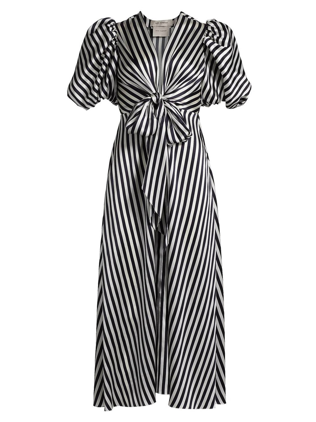 Silvia Tcherassi - Stripe Wrap Silk Tie Midi Dress