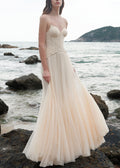 Shoulder Patchwork Beige Chic Cold Dress Party Lace Tulle