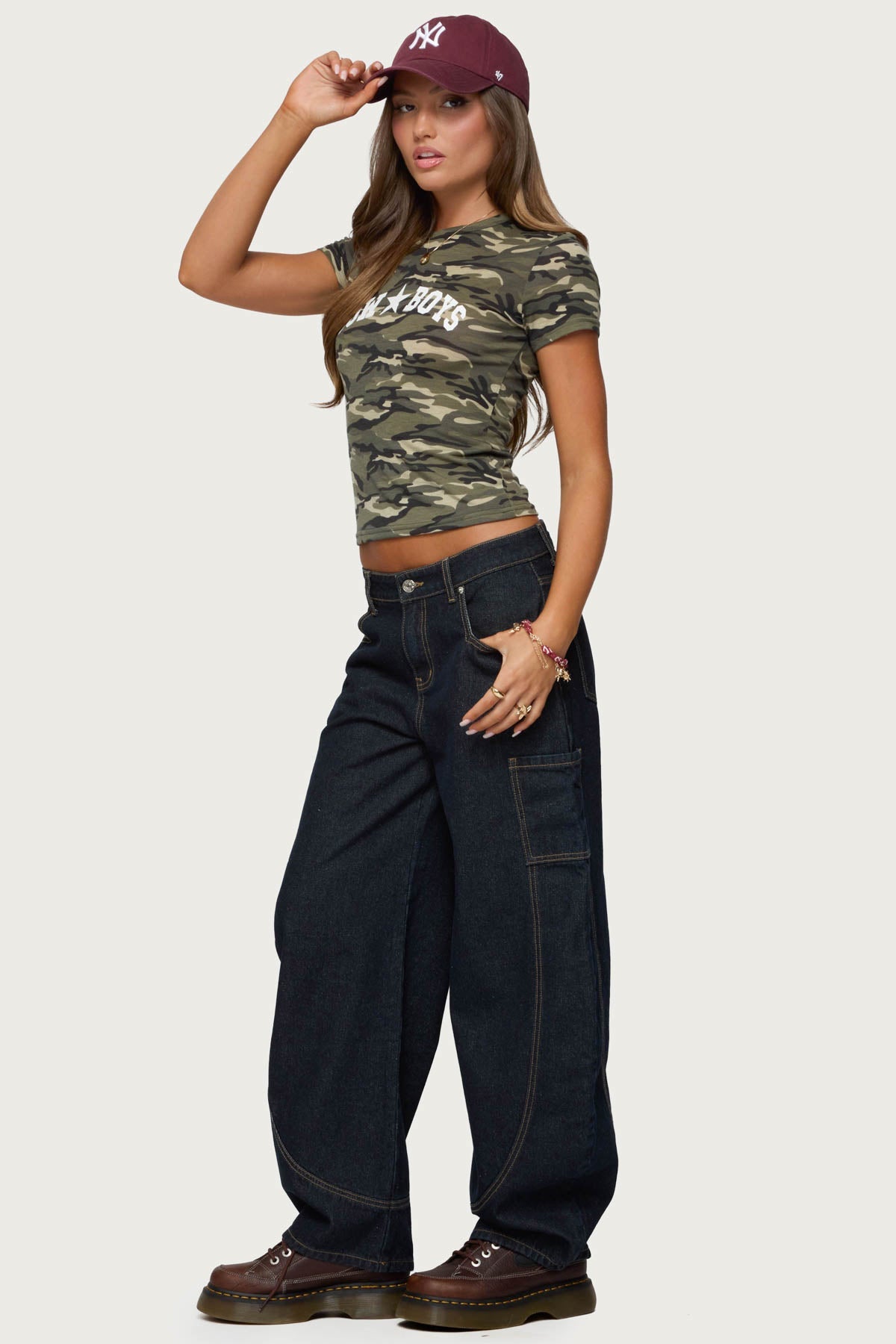 Aden Contrast Stitch Low Rise Barrel Jeans