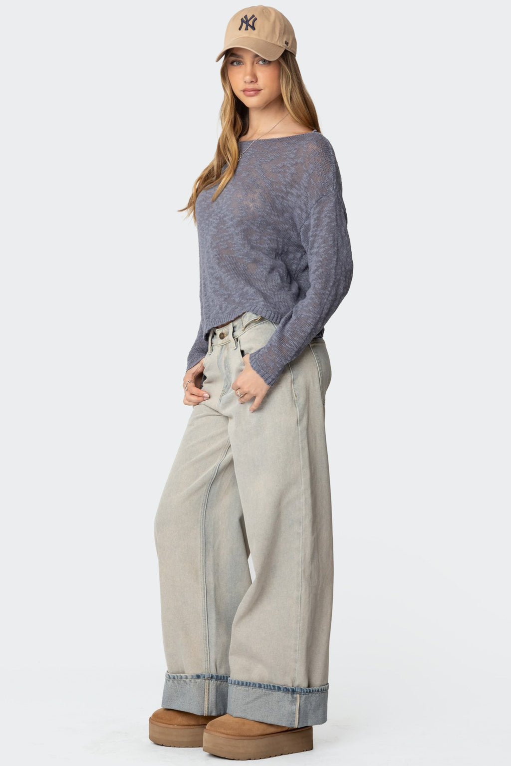 Double Belt Washed Low Rise Baggy Jeans