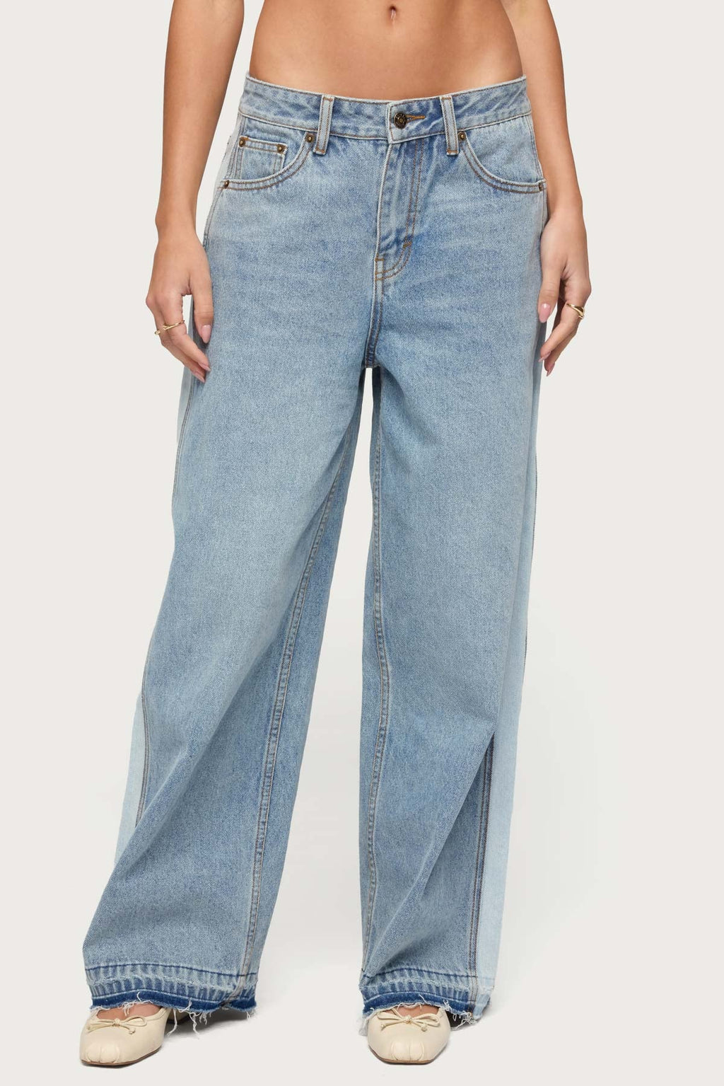 Cailin Contrast Panel Low Rise Baggy Jeans