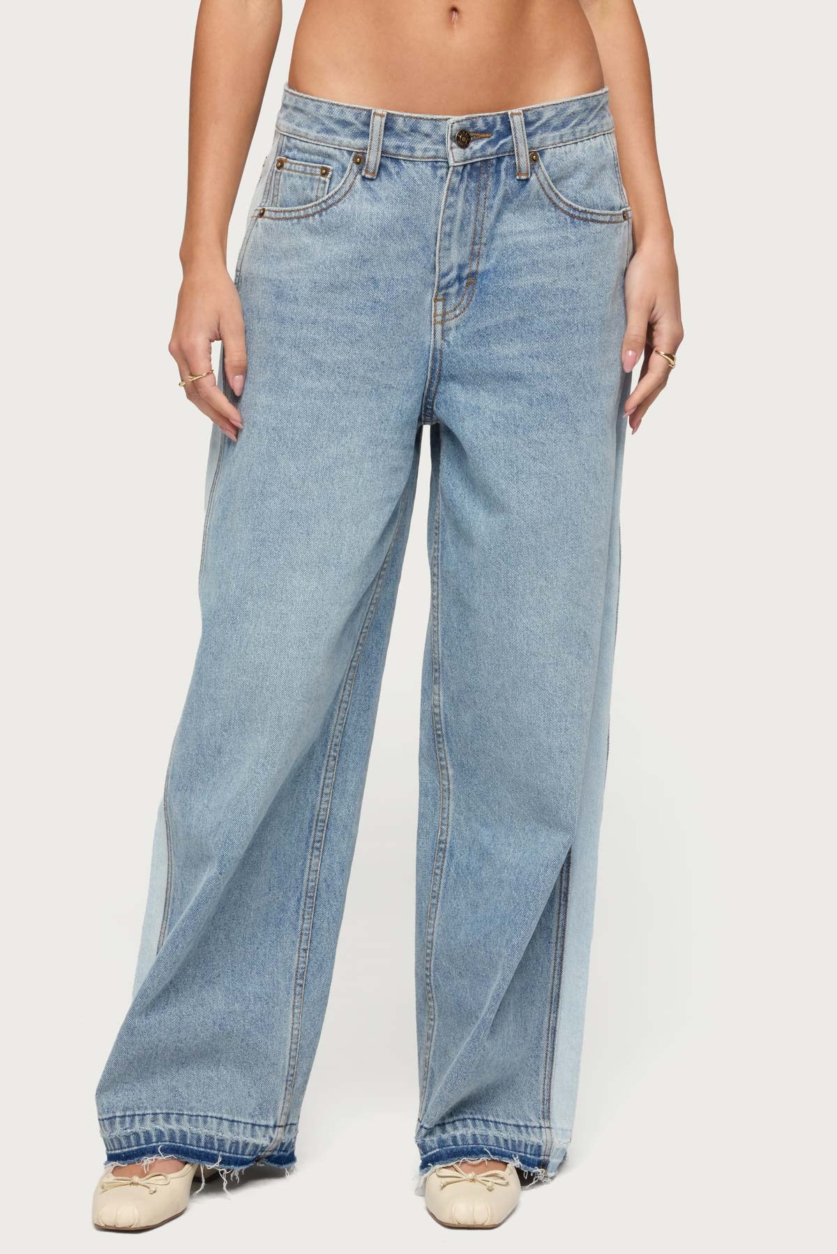 Cailin Contrast Panel Low Rise Baggy Jeans