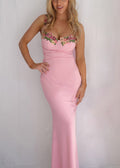 Elegant Floral Strap Patchwork Dress Pink Cotton Spaghetti