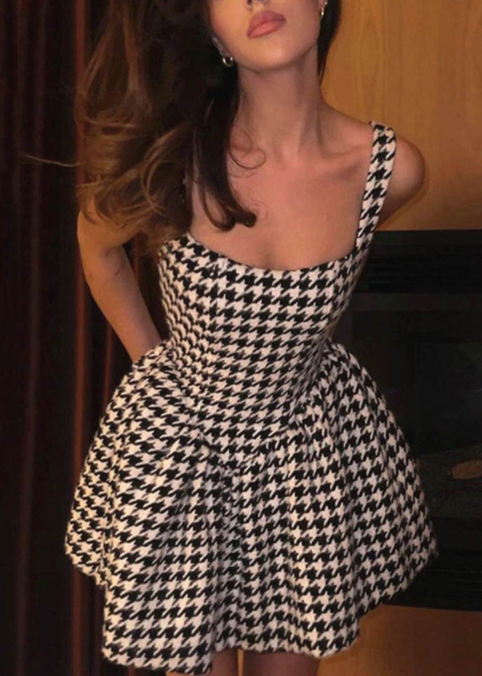 Mini Zippered Dresses Black Plaid French Sleeveless Cotton