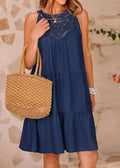 Dress Hollow Navy Sleeveless Cotton Out A French Line