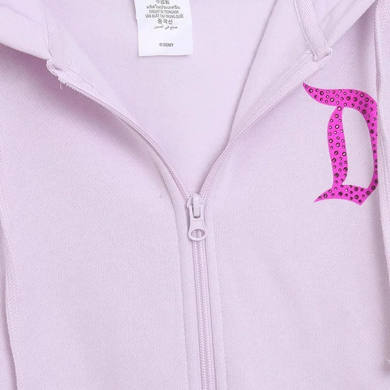 Donald Duck Letter Diamonds Fleece Sweatshirt Jacket Unisex Women Hooded Zip Up Jumper Tops