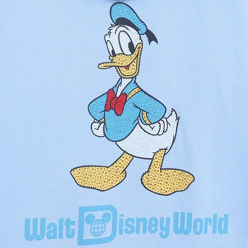 Donald Duck Letter Diamonds Fleece Sweatshirt Jacket Unisex Women Hooded Zip Up Jumper Tops