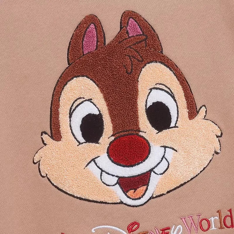 Mouse Chip An' Dale Cartoon Print Embroidery Fleece Sweatshirt New Women O-Neck Pullover Jumper Tops