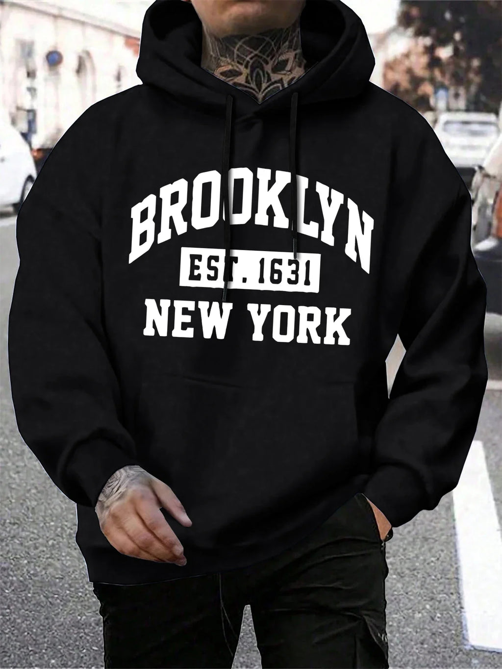 Beooklyn Est 1631 New York Printed Hooded Men Fleece Warm Big Size Hoodies Fashion fur-liner Hoodie Fashion Casual S-XXL Tops