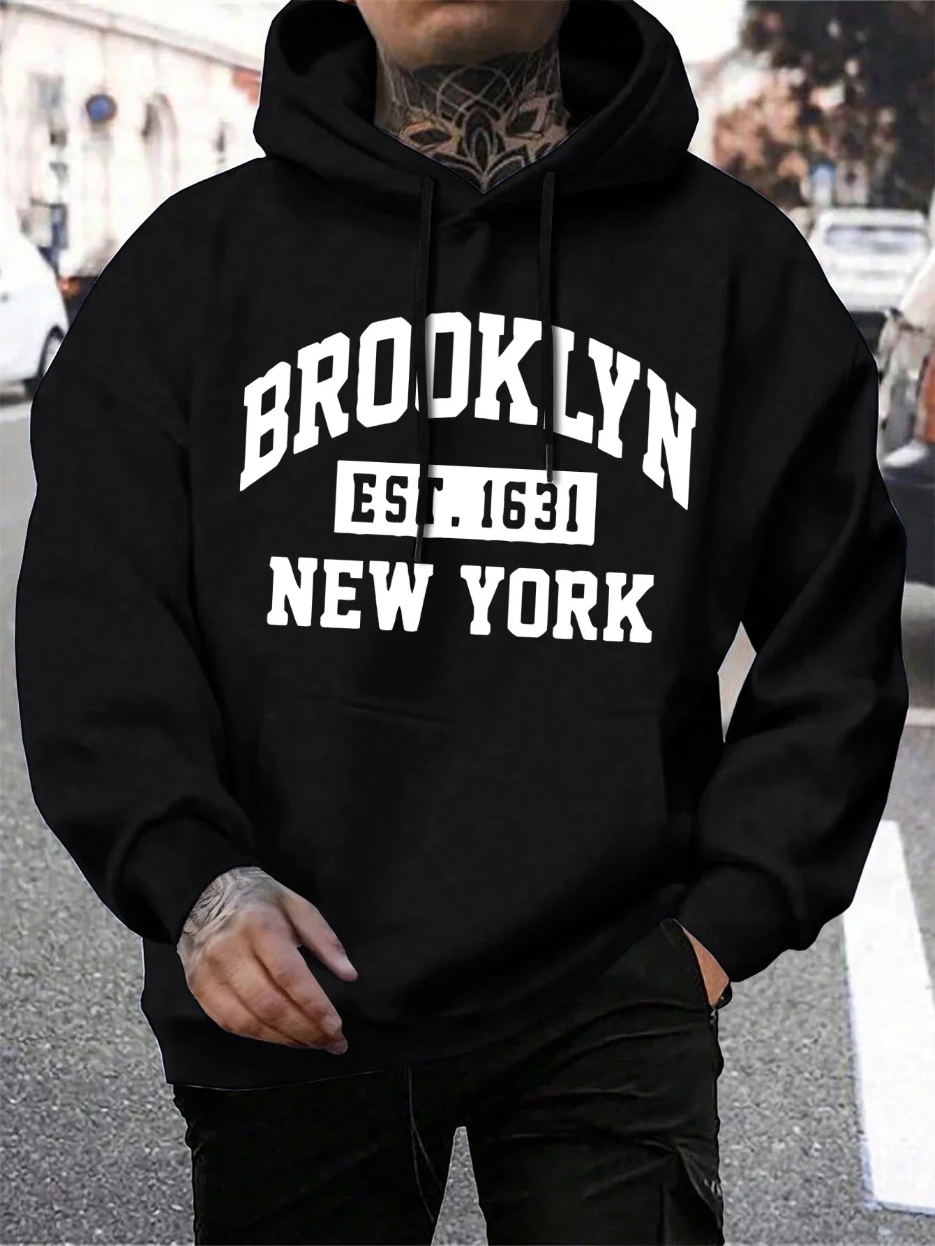 Beooklyn Est 1631 New York Printed Hooded Men Fleece Warm Big Size Hoodies Fashion fur-liner Hoodie Fashion Casual S-XXL Tops