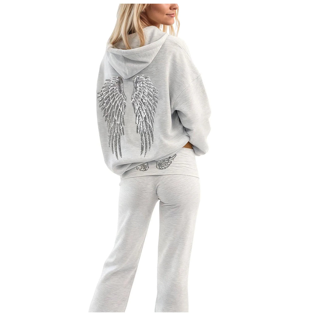 Glitter Angel Wings Printed Hoodies Women Streetwear Loose Long Sleeve White Pullover Fashion Y2k Harajuku Casual Sweatshirts