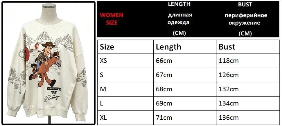 Toy Story Woody Embroidery Cartoon Print Sweatshirt New Women Unisex Couple Long Sleeve Pullover Jumper Tops Streetwear