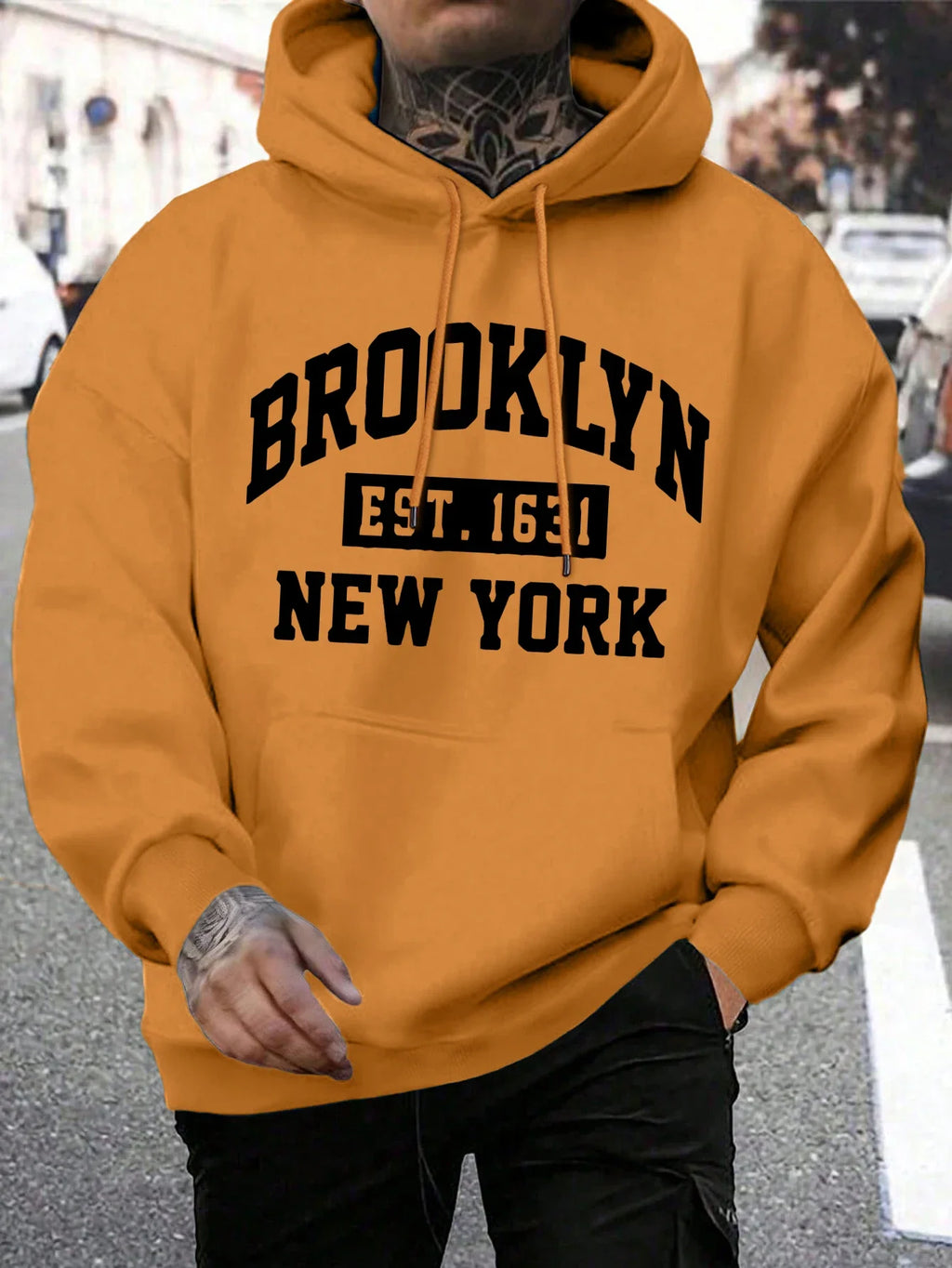 Beooklyn Est 1631 New York Printed Hooded Men Fleece Warm Big Size Hoodies Fashion fur-liner Hoodie Fashion Casual S-XXL Tops