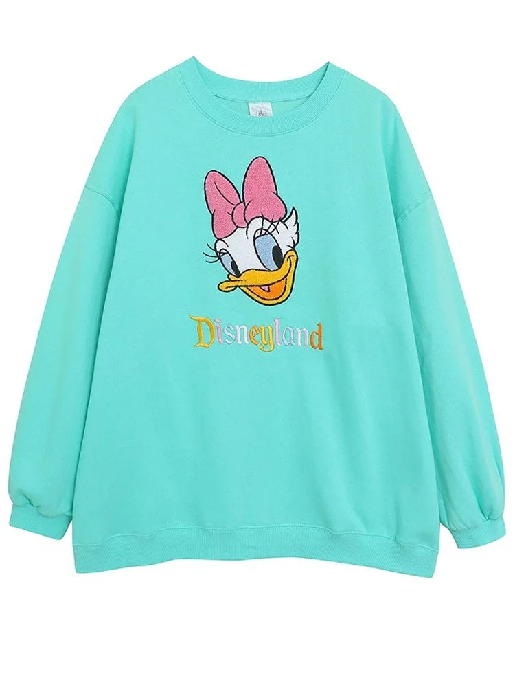 Sweatshirt Mickey Mouse Daisy Duck Cartoon Print Embroidery Women Pullover Fleece Tee Jumper Tops