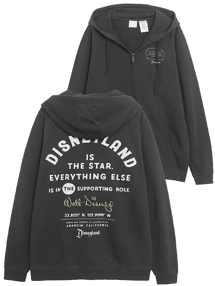 Mickey Mouse Castle Cartoon Print Fleece Sweatshirt Fashion Unisex Women Hooded Zip Up Jacket Jumper Tops