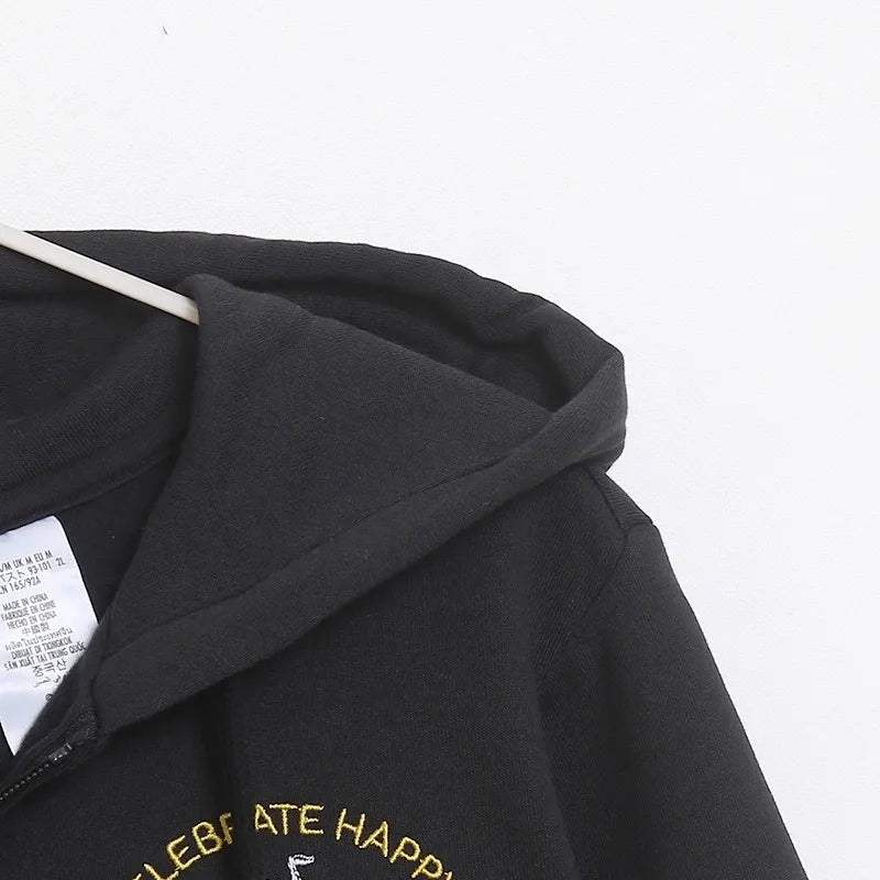 70th Anniversary Castle Mickey Mouse Family Letter Embroidery Fleece Sweatshirt Unisex Women Hooded Zipper Jumper Top