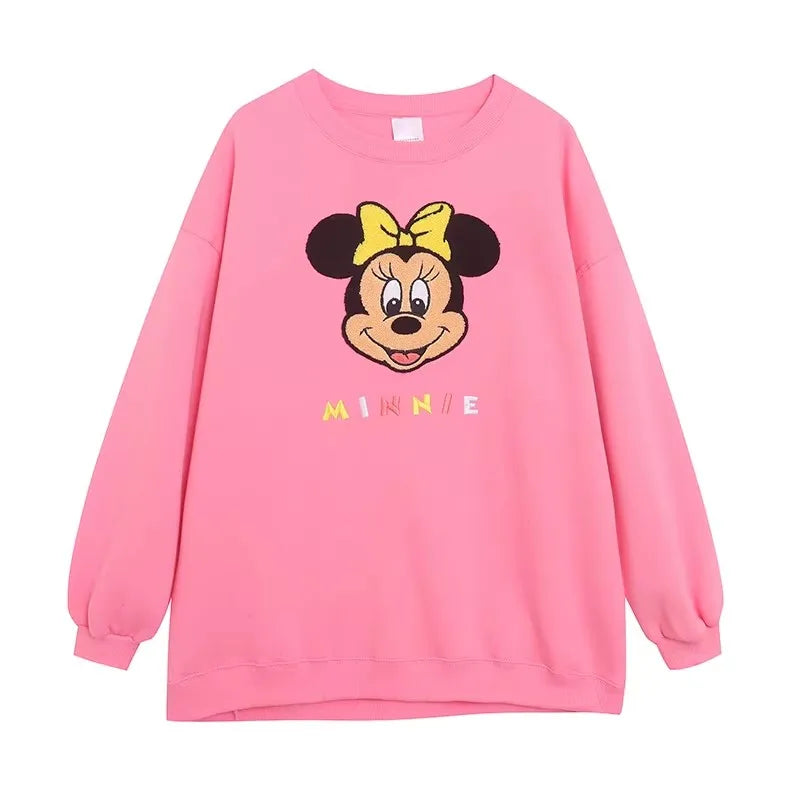 Mouse Chip An' Dale Cartoon Print Embroidery Fleece Sweatshirt New Women O-Neck Pullover Jumper Tops