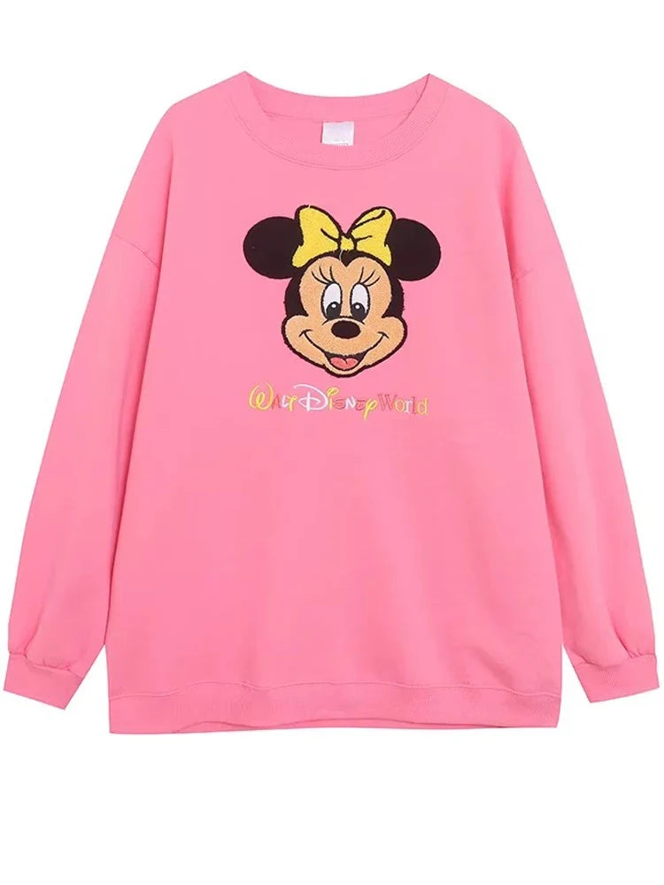 Mouse Chip An' Dale Cartoon Print Embroidery Fleece Sweatshirt New Women O-Neck Pullover Jumper Tops