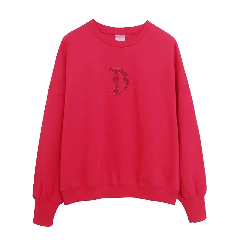 Mickey Mouse Letter Embroidery Sweatshirt New Women Long Sleeve O-Neck Pullover Jumper Tops