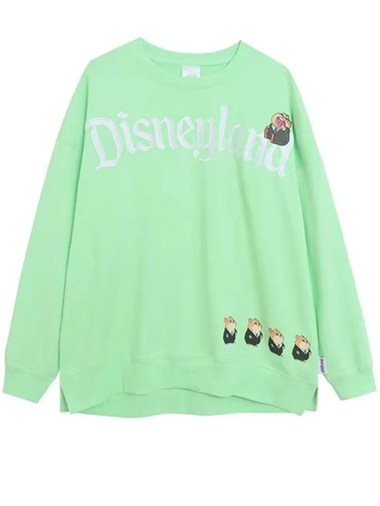 Embroidery Cartoon Print Sweatshirt Women Couple Long Sleeve Pullover Jumper Tops