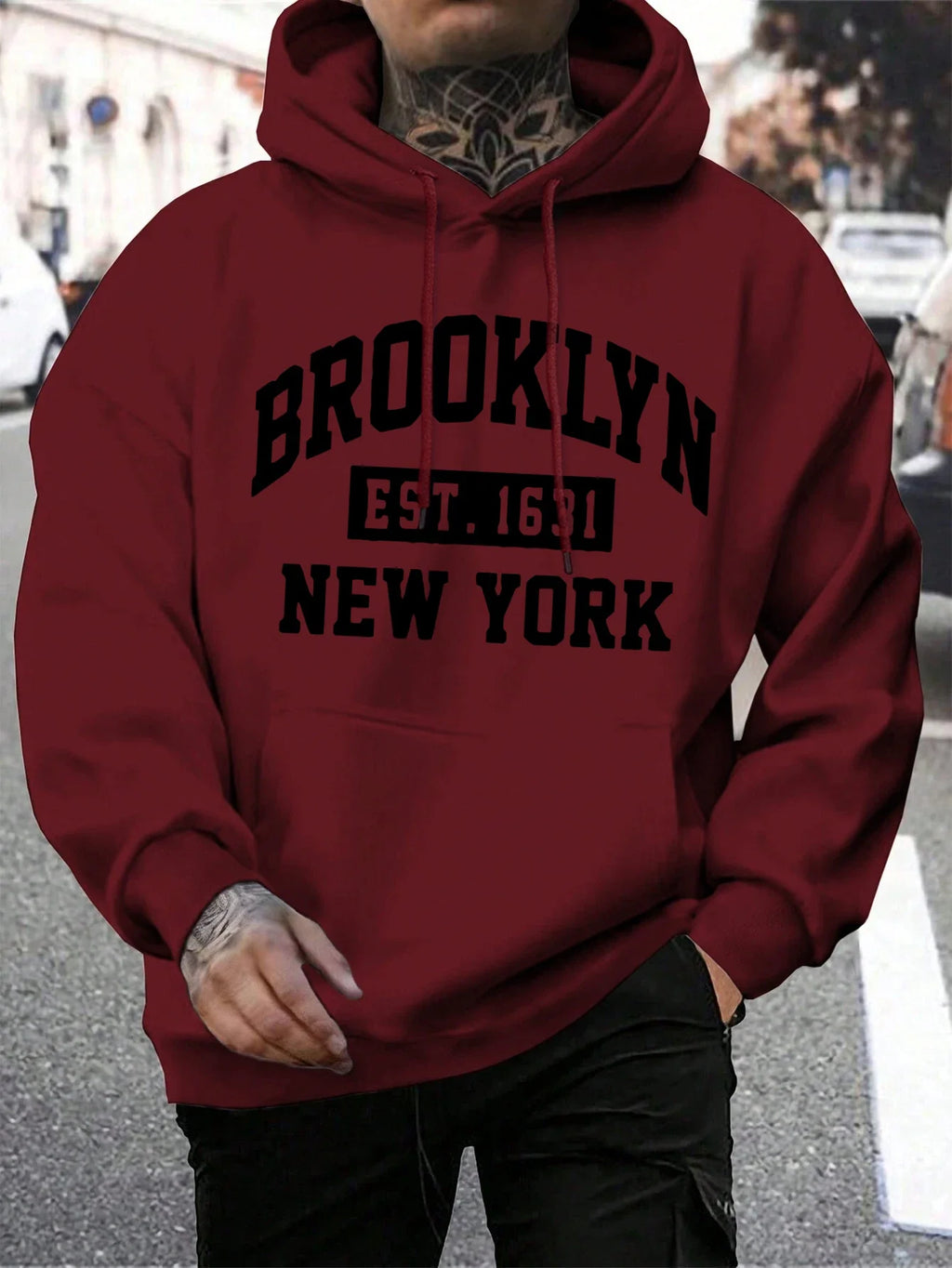 Beooklyn Est 1631 New York Printed Hooded Men Fleece Warm Big Size Hoodies Fashion fur-liner Hoodie Fashion Casual S-XXL Tops
