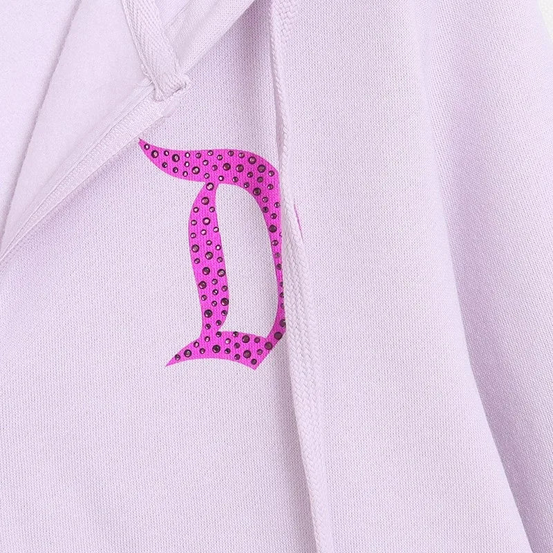 Donald Duck Letter Diamonds Fleece Sweatshirt Jacket Unisex Women Hooded Zip Up Jumper Tops