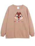 Mouse Chip An' Dale Cartoon Print Embroidery Fleece Sweatshirt New Women O-Neck Pullover Jumper Tops