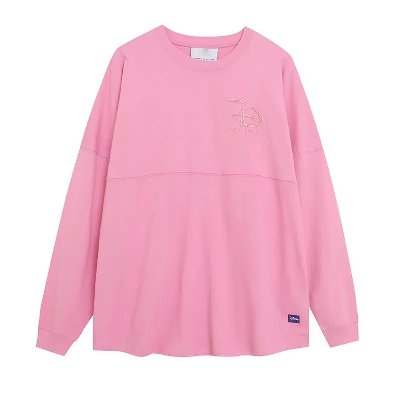 Cartoon Print Embroidery Flares Pearl Pink Sweatshirt Sweet Women Long Sleeve Loose Jumper Tops Female