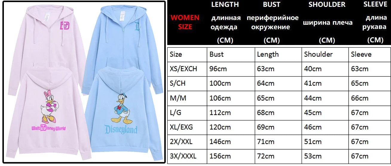 Donald Duck Letter Diamonds Fleece Sweatshirt Jacket Unisex Women Hooded Zip Up Jumper Tops