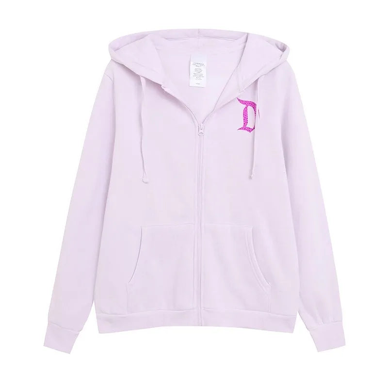 Donald Duck Letter Diamonds Fleece Sweatshirt Jacket Unisex Women Hooded Zip Up Jumper Tops