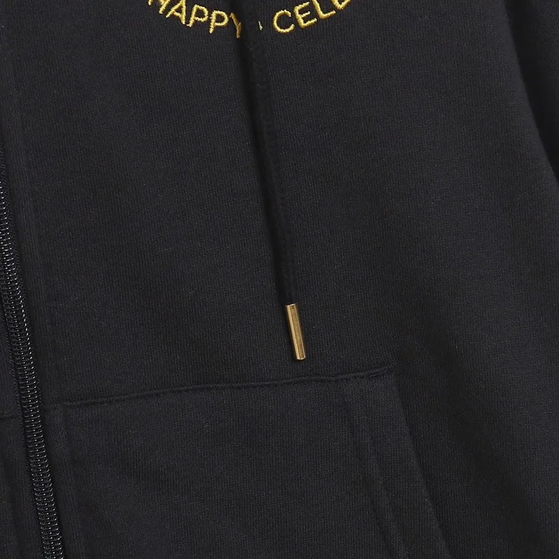 70th Anniversary Castle Mickey Mouse Family Letter Embroidery Fleece Sweatshirt Unisex Women Hooded Zipper Jumper Top