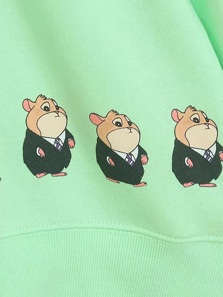 Embroidery Cartoon Print Sweatshirt Women Couple Long Sleeve Pullover Jumper Tops