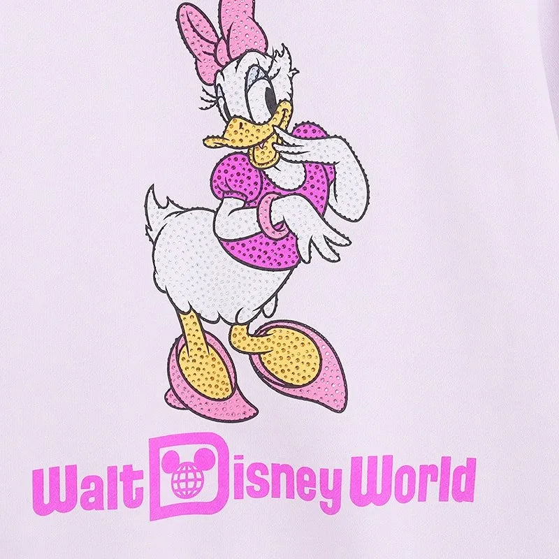 Donald Duck Letter Diamonds Fleece Sweatshirt Jacket Unisex Women Hooded Zip Up Jumper Tops
