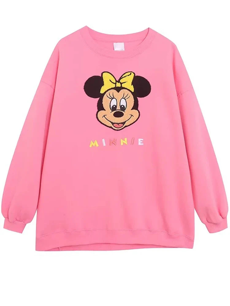 Mouse Chip An' Dale Cartoon Print Embroidery Fleece Sweatshirt New Women O-Neck Pullover Jumper Tops