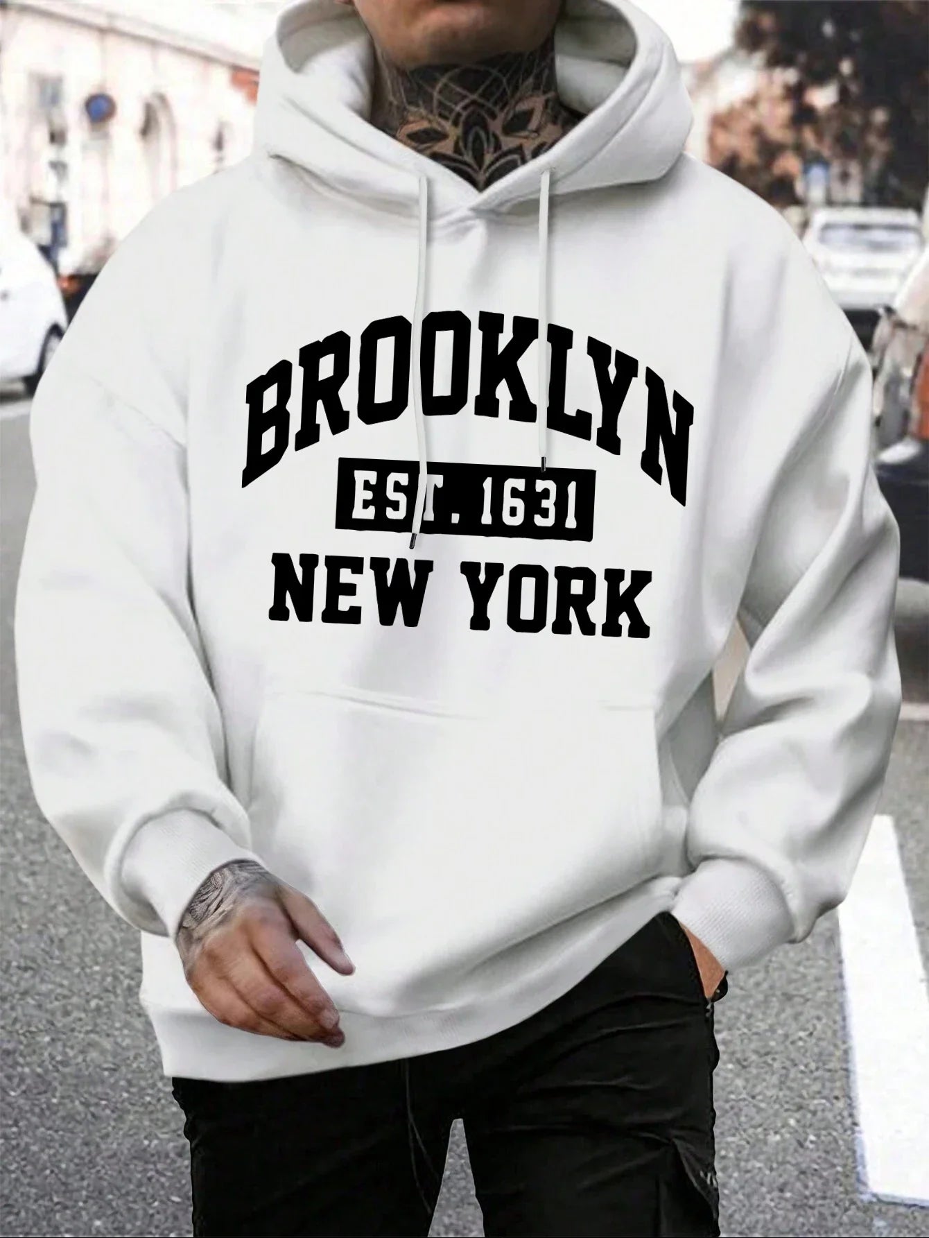 Beooklyn Est 1631 New York Printed Hooded Men Fleece Warm Big Size Hoodies Fashion fur-liner Hoodie Fashion Casual S-XXL Tops