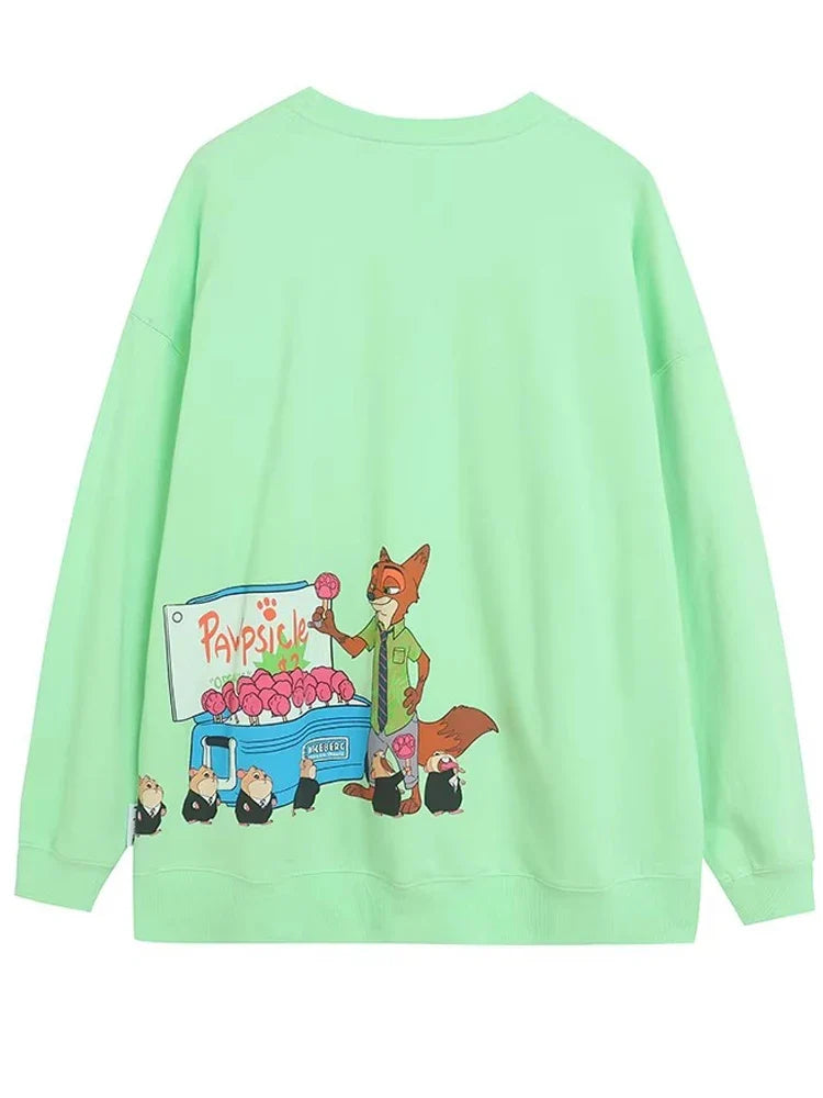 Embroidery Cartoon Print Sweatshirt Women Couple Long Sleeve Pullover Jumper Tops