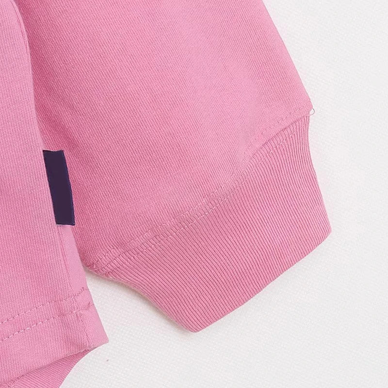 Cartoon Print Embroidery Flares Pearl Pink Sweatshirt Sweet Women Long Sleeve Loose Jumper Tops Female