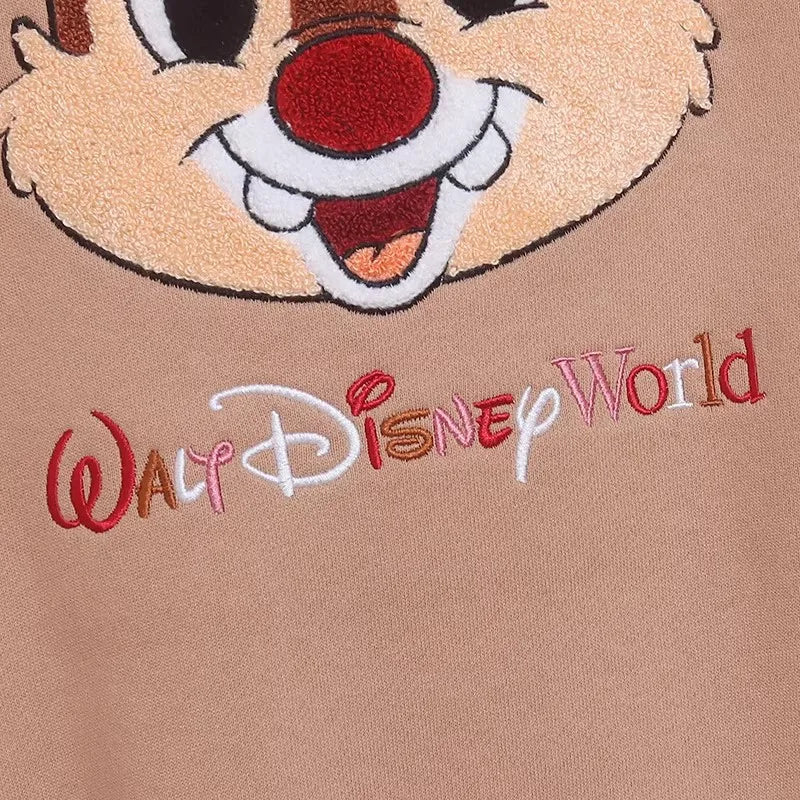 Mouse Chip An' Dale Cartoon Print Embroidery Fleece Sweatshirt New Women O-Neck Pullover Jumper Tops