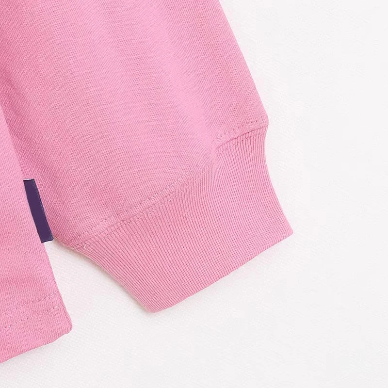 Cartoon Print Embroidery Flares Pearl Pink Sweatshirt Sweet Women Long Sleeve Loose Jumper Tops Female