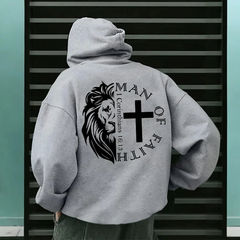 Hoodies 2026 Fall Winter Hooded Long Sleeve Sweatshirts Man Of Faith Lion Print Hoody Outerwear