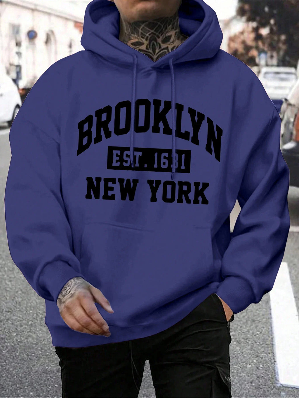 Beooklyn Est 1631 New York Printed Hooded Men Fleece Warm Big Size Hoodies Fashion fur-liner Hoodie Fashion Casual S-XXL Tops