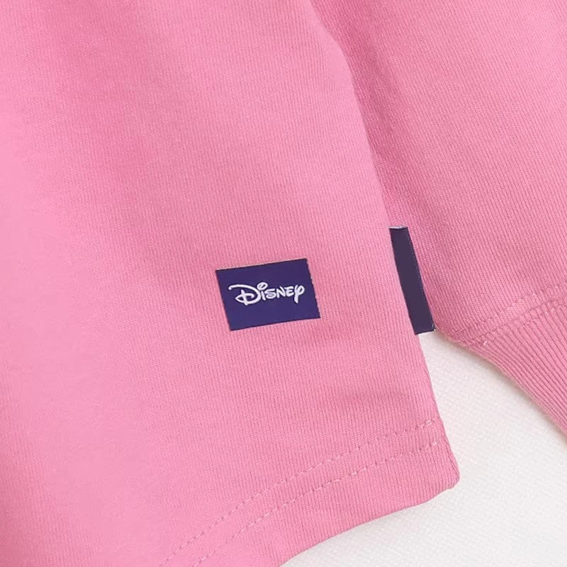 Cartoon Print Embroidery Flares Pearl Pink Sweatshirt Sweet Women Long Sleeve Loose Jumper Tops Female