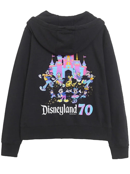 70th Anniversary Castle Mickey Mouse Family Letter Embroidery Fleece Sweatshirt Unisex Women Hooded Zipper Jumper Top