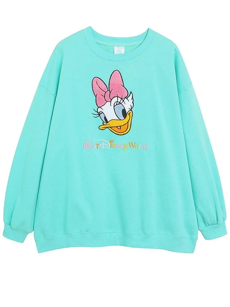 Sweatshirt Mickey Mouse Daisy Duck Cartoon Print Embroidery Women Pullover Fleece Tee Jumper Tops