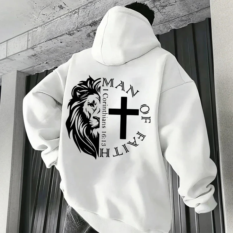 Hoodies 2026 Fall Winter Hooded Long Sleeve Sweatshirts Man Of Faith Lion Print Hoody Outerwear
