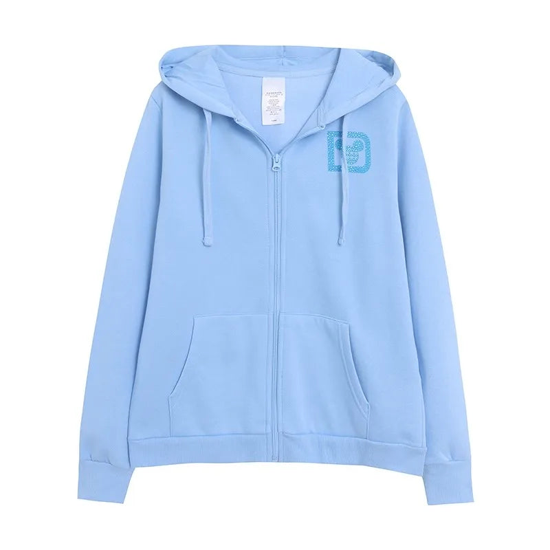 Donald Duck Letter Diamonds Fleece Sweatshirt Jacket Unisex Women Hooded Zip Up Jumper Tops