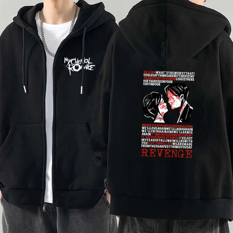 Men Fashion Hoodies Jacket Coats My Chemical Romance Mcr Dead Zipper Hoodie Top Loose Black Parade Punk Emo Zip Up Sweatshirt